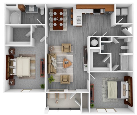 2 bed 2 bath Terrace floorplan at Grand Island Apartments, Memphis, TN
